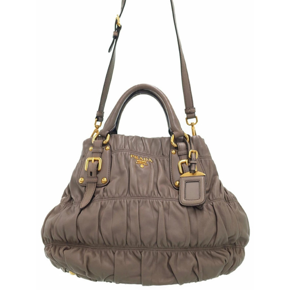 Prada Tessuto Gaufre ruched tote bag taupe beige Pink